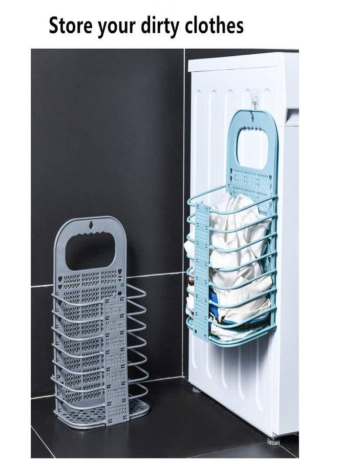 DIKSUL Bathroom Hanging Mesh Laundry Basket Toiletry Accessories Organization Washing Bin Home Portable Magic Sticker Wall Mounted Foldable Plastic Laundry Bag for Bathroom Bedroom Dirty Clothes - Image 5